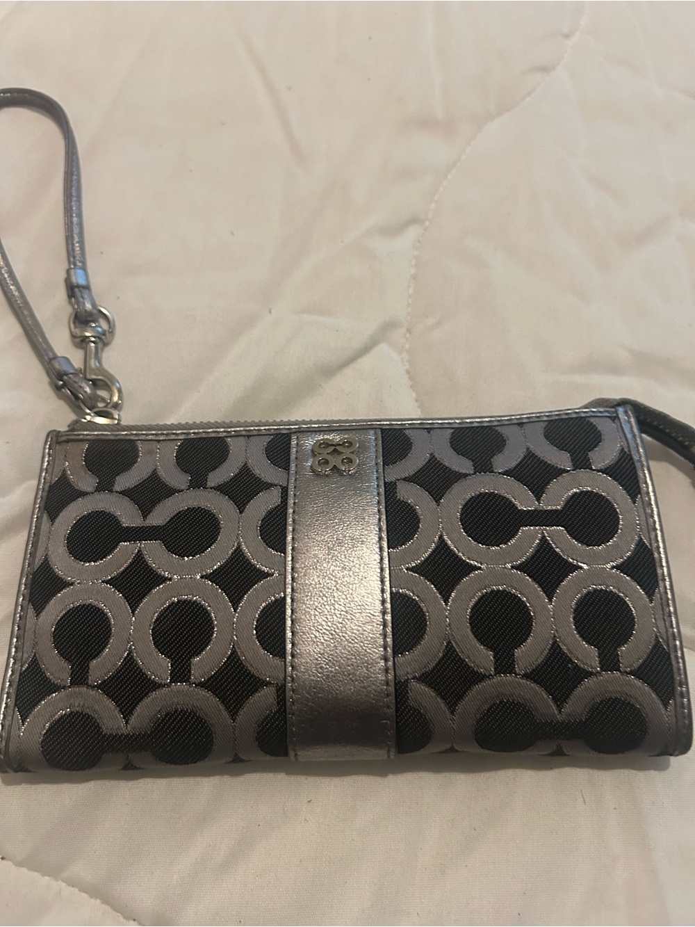 Silver and Black Patterned Wristlet Clutch